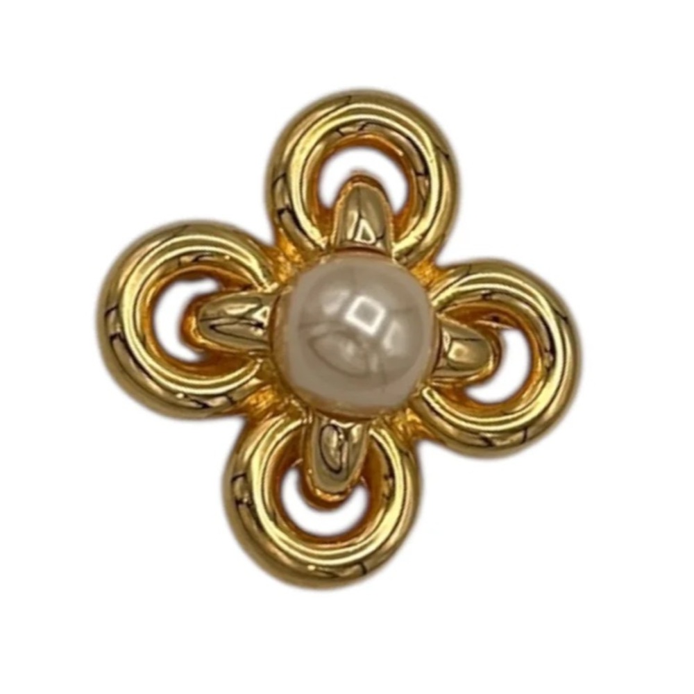 Joan Rivers Gold Tone Glass Cabochon Maltese‎ Floral Vintage Brooch Signed